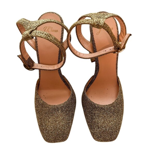 J.Crew Gold Glitter Block Heel Pumps – Harlow Ankle Strap Size 8 - Picture 1 of 11